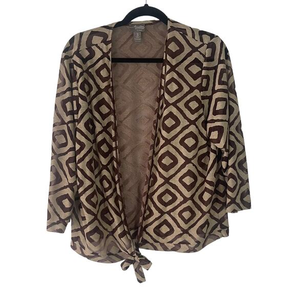 Chico's Sweaters - Chico's Women's Size XL (3) Geometrical Sheer Brown Front‎ Tie Cardigan Top